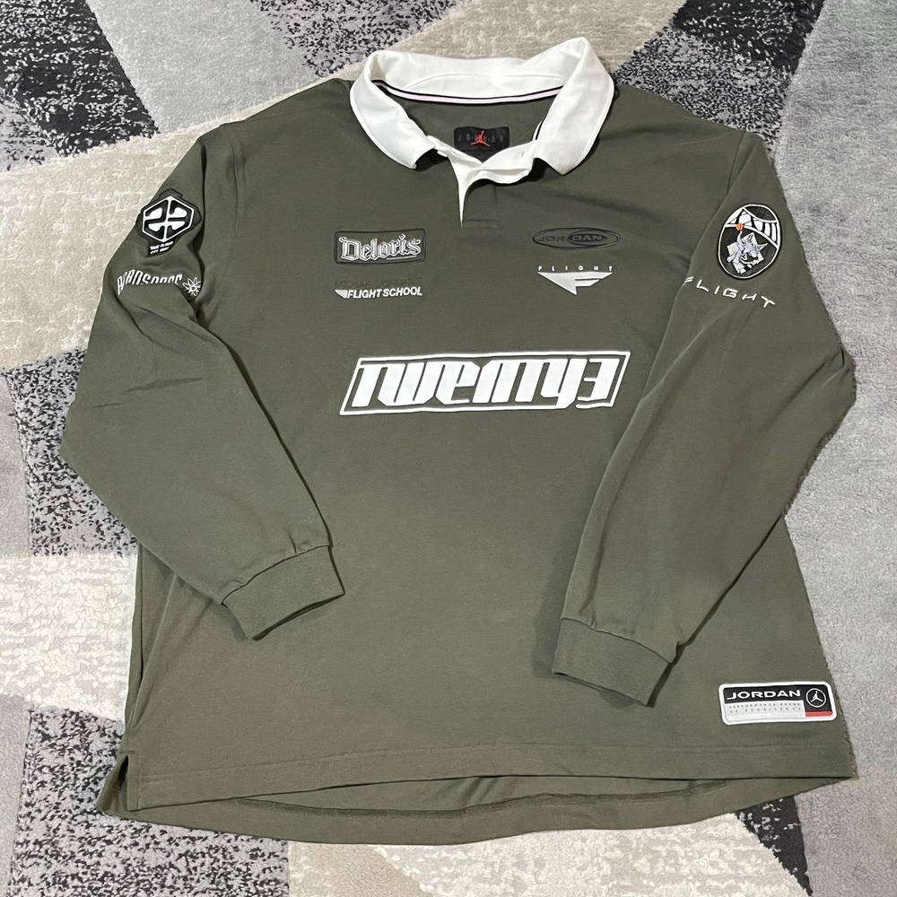 Jordan‎ Essentials Rugby Polo Shirt Men 2XL Green Flight Long Sleeve HF9323-325